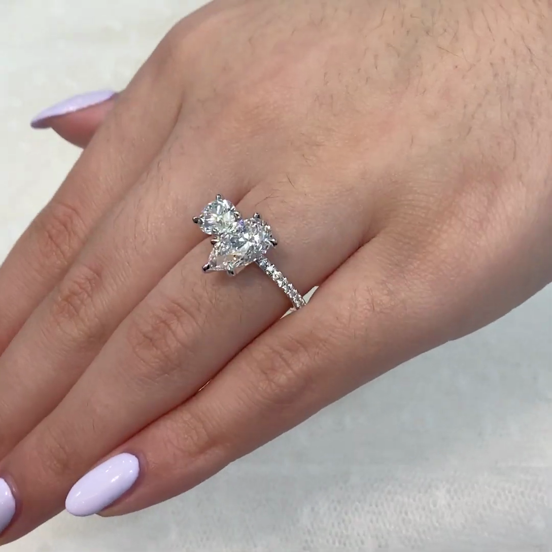 Pear & Round 3.30tcw Lab Diamond Toi Et Moi Pavé Ring | IGI Certified | Custom Gold Engagement Ring