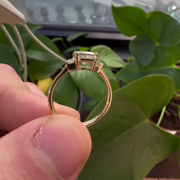 3.00tcw Princess Lab Grown Diamond Three Stone Engagement Ring | Half Bezel | IGI Certified