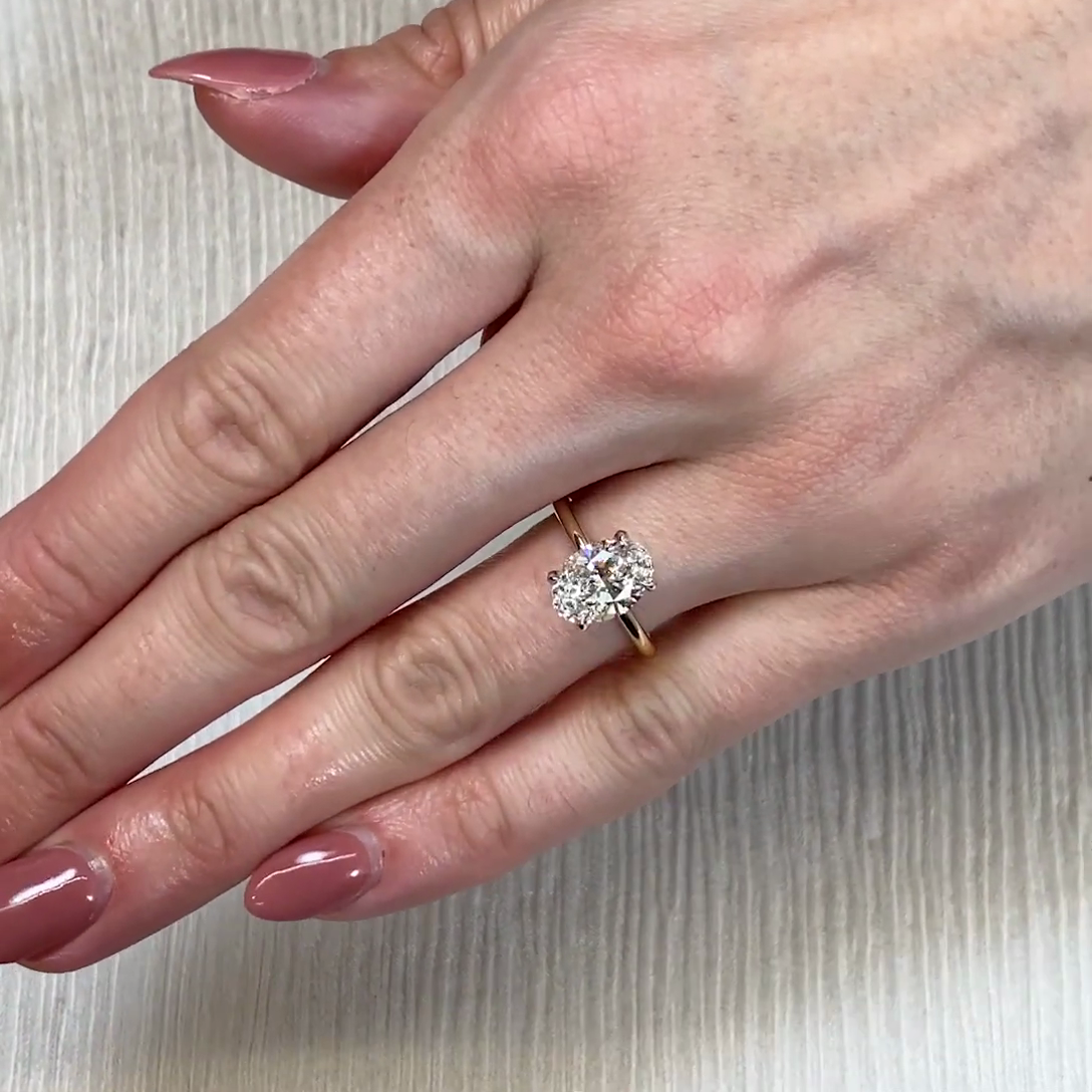 2.10tcw Oval Lab Grown Diamond Ring | Two-Tone Solitaire | IGI Certified | White & Yellow Gold