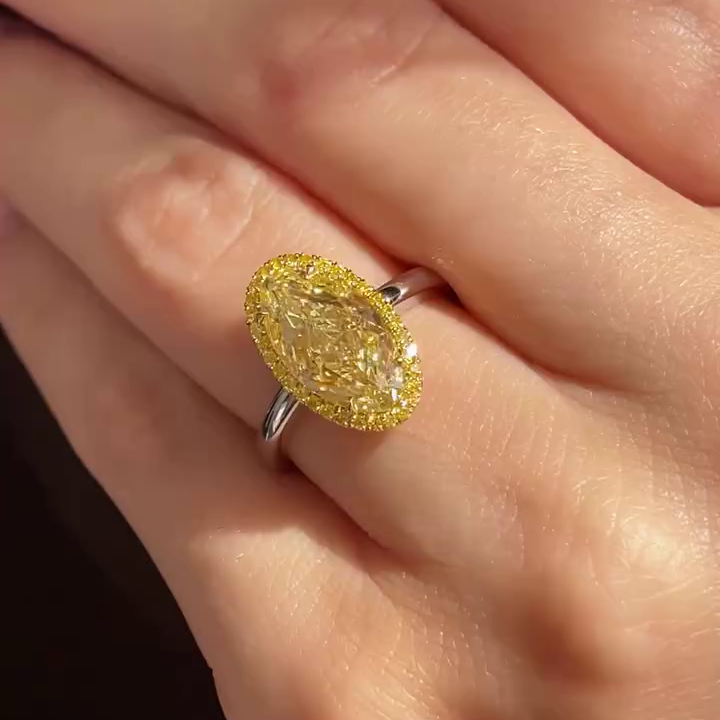 4.00ct Fancy Yellow Oval Diamond Halo Ring | 0.30ct Yellow Pavé | 14K White Gold | Statement Engagement Ring | Antique Cut Fine Jewelry