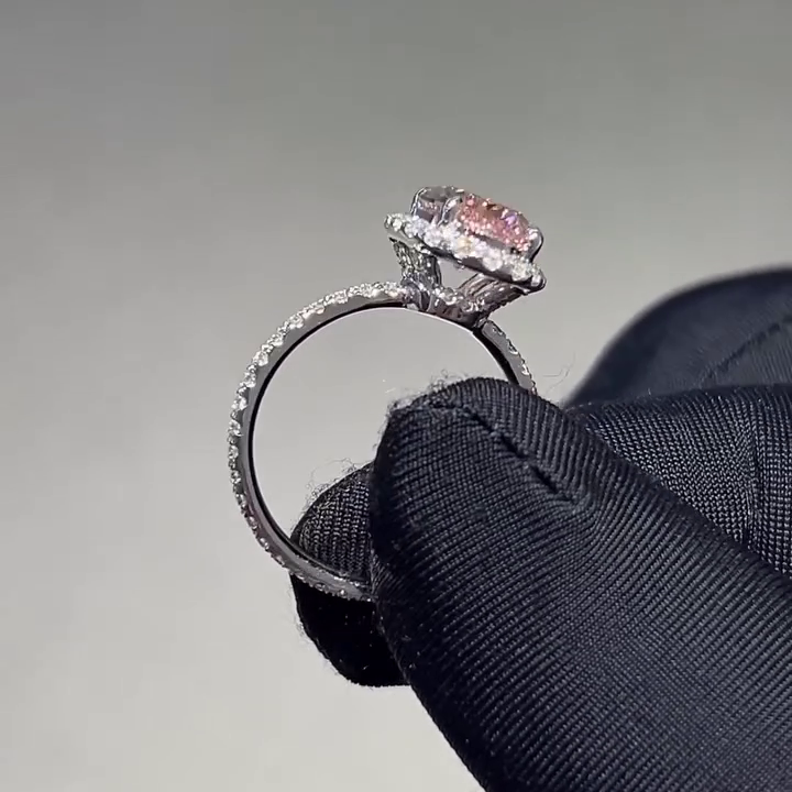 Oval 3.00tcw Fancy Pink Lab Diamond Halo Ring in White Gold | IGI Certified