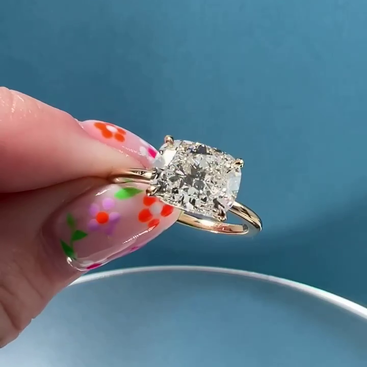 3.00ct Elongated Cushion Lab Diamond East-West Ring | IGI Certified | Yellow Gold