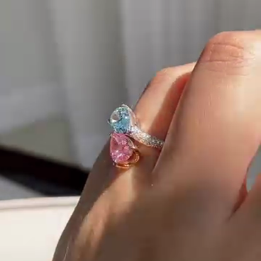 Bypass Style 2.50tcw Pink & Blue Pear Lab Grown Diamond Ring | Fancy Color | IGI Certified | Pave Band | Ethical Custom Engagement Ring