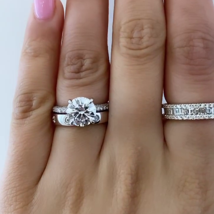 Round 2.50tcw Lab Diamond Ring | Hidden Halo & Pavé Band | IGI Certified | White Gold