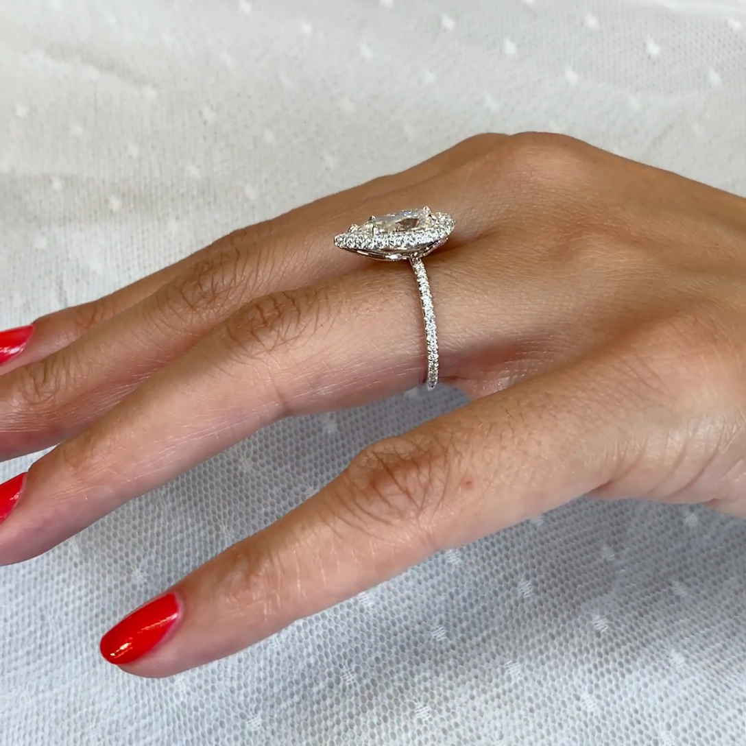 Pear 3.00tcw Lab Grown Diamond Halo Engagement Ring | IGI Certified | DEF VVS–VS Clarity