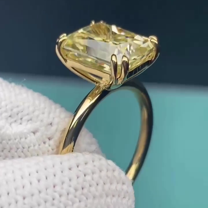 Radiant 4.00ct Fancy Yellow Lab Grown Diamond Solitaire Engagement Ring | IGI Certified
