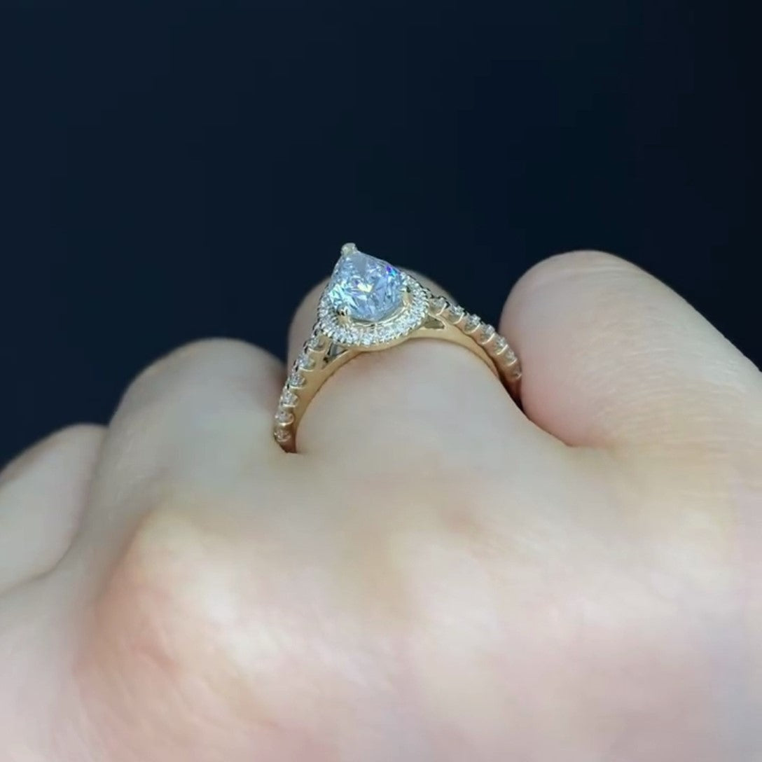 Pear 1.80tcw Lab Diamond Halo Cathedral Ring | IGI Certified | DEF VVS–VS