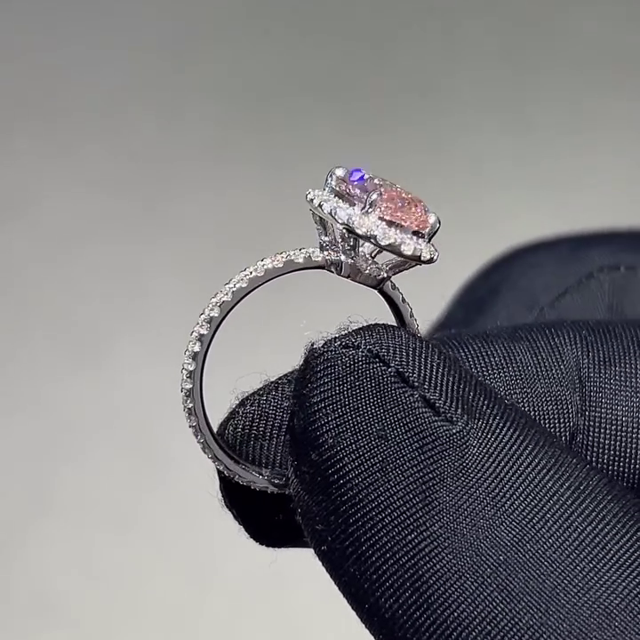 Oval 3.00tcw Fancy Pink Lab Diamond Halo Ring in White Gold | IGI Certified