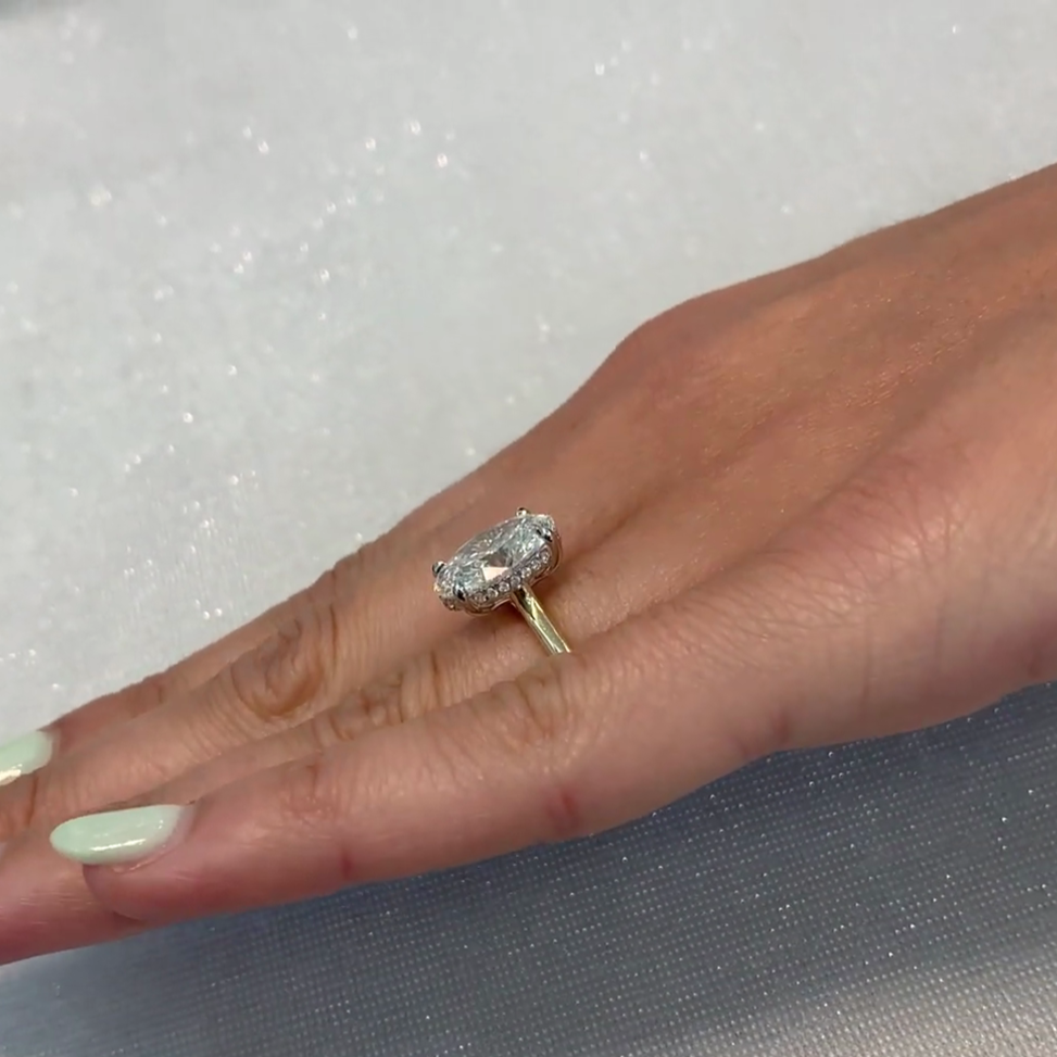 Oval 4.20tcw Lab Diamond Solitaire Engagement Ring | Hidden Halo | IGI Certified | Yellow Gold