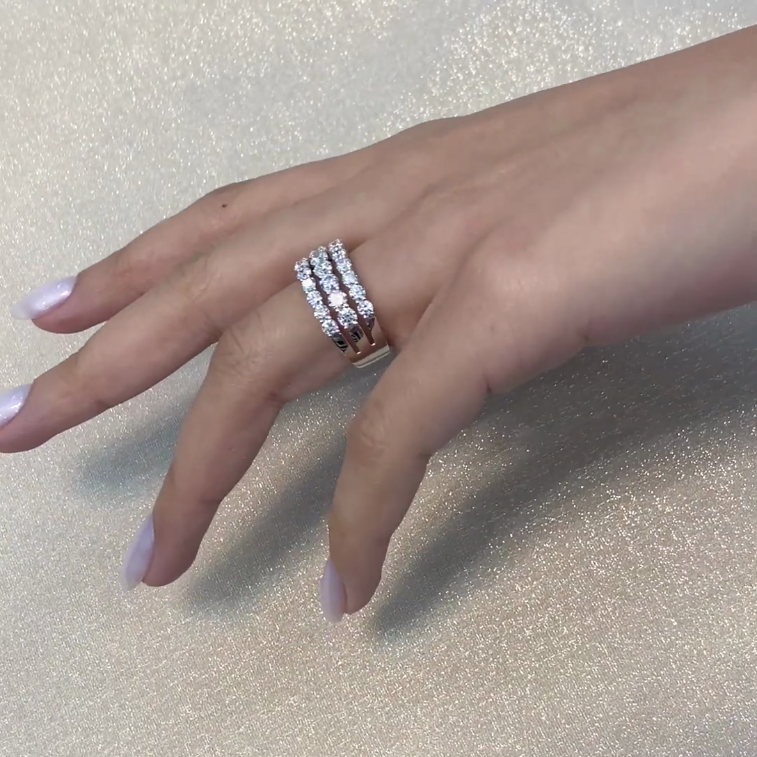 2.40tcw Round Lab-Grown Diamond Engagement Band | Three-Row Halfway | DEF VVS–VS