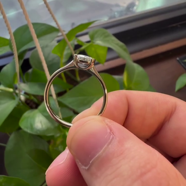 0.50tcw Oval Lab Grown Diamond Half Bezel Engagement Ring | IGI Certified | D-E-F Color | VVS–VS Clarity