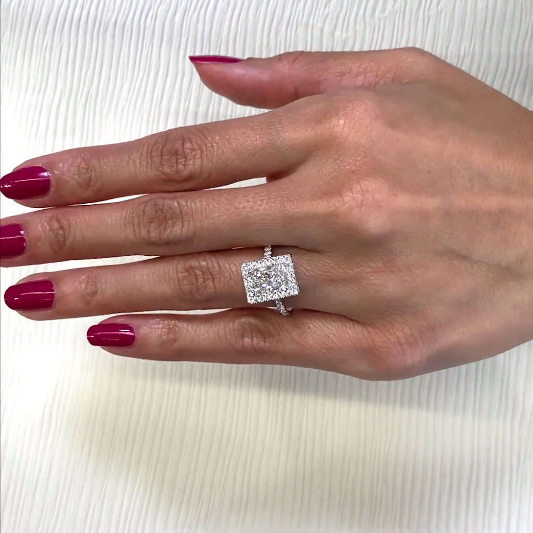 Radiant 2.60tcw Lab Diamond Double Halo Engagement Ring | IGI Certified DEF VVS–VS