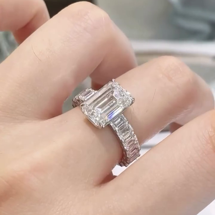 Emerald 8.00tcw Lab Grown Diamond Engagement Ring | 5.00ct Center + 3.00ct Side Stones | IGI Certified