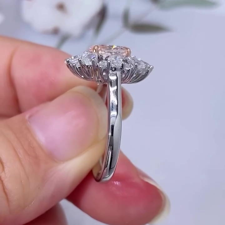 2.50tcw Oval Fancy Pink Lab Grown Diamond Halo Engagement Ring | Pear & Marquise Side Stones | VVS–VS Clarity | IGI Certified | 14k/18k Gold