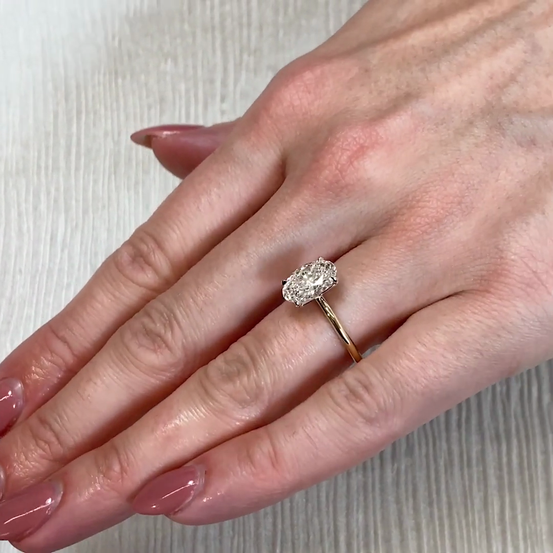 2.10tcw Oval Lab Grown Diamond Ring | Two-Tone Solitaire | IGI Certified | White & Yellow Gold