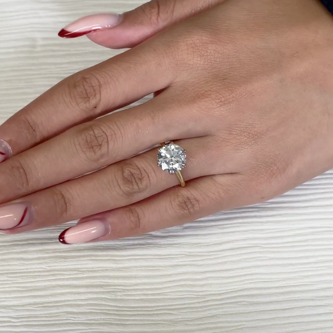 3.50ct Round Lab Diamond Cathedral Engagement Ring | Yellow Gold Solitaire | IGI D-E-F VVS–VS