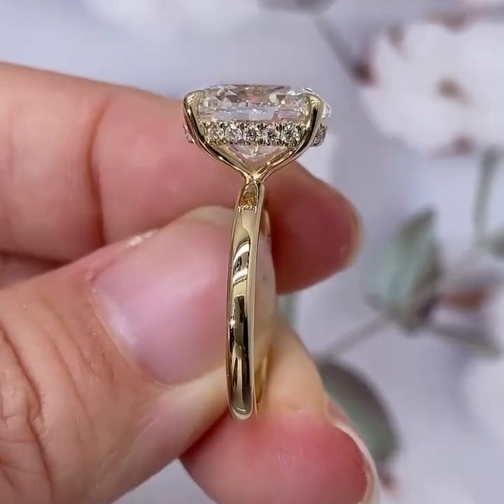 Oval 5.20tcw Lab Grown Diamond Hidden Halo Engagement Ring | IGI Certified | VVS Clarity | D-E-F Color | Gold Ring
