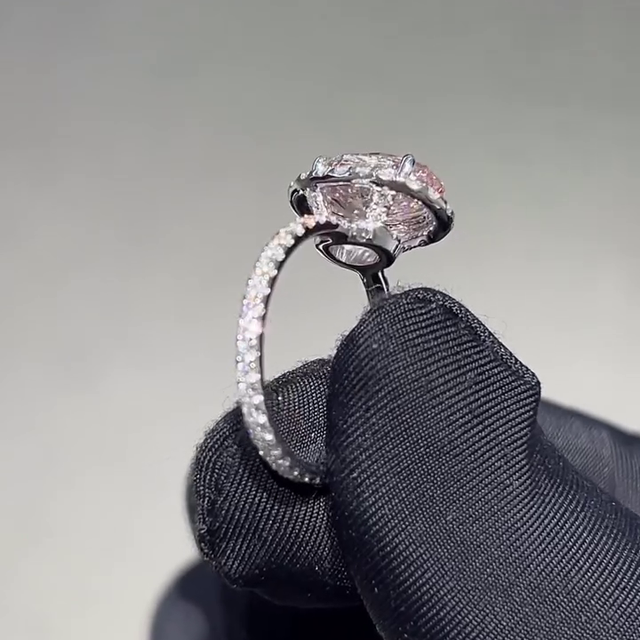 Oval 3.00tcw Fancy Pink Lab Diamond Halo Ring in White Gold | IGI Certified