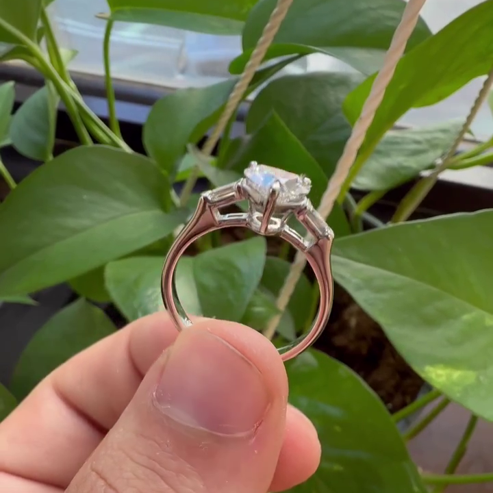 Heart 1.40tcw Lab Diamond Three Stone Ring | Baguette Accents | IGI Certified | DEF VVS–VS