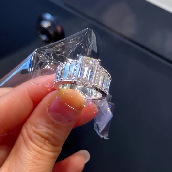 Emerald 10.00tcw Lab Diamond Side Stone Pavé Ring | IGI Certified | D-E-F | VVS–VS