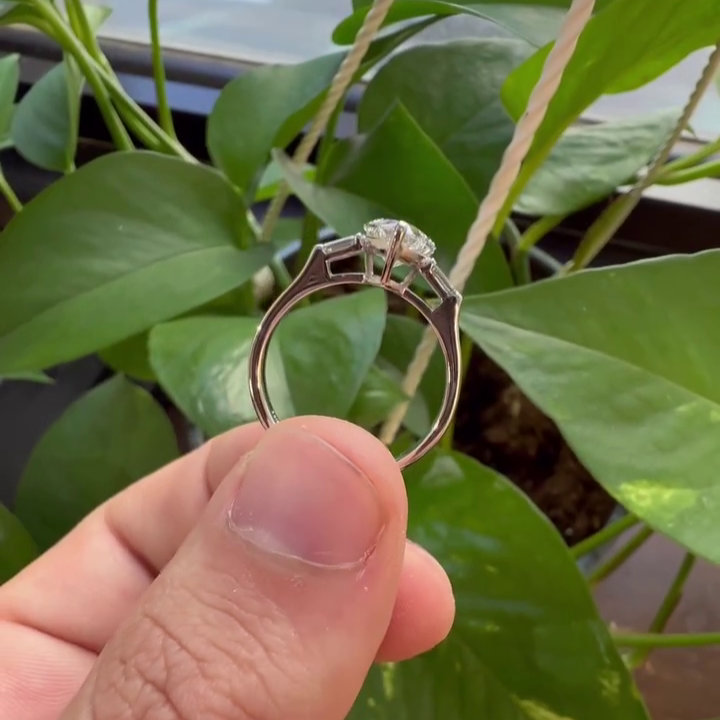 Heart 1.40tcw Lab Diamond Three Stone Ring | Baguette Accents | IGI Certified | DEF VVS–VS