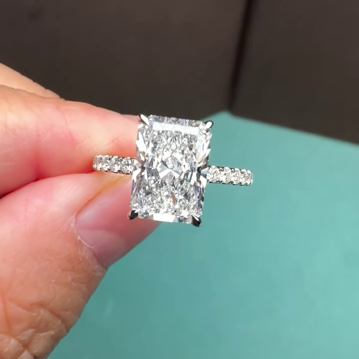 Radiant 2.70tcw Lab Grown Diamond Pave Engagement Ring, D-E-F, VVS-VS - IGI Certified