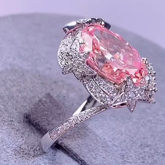 Fancy Pink Oval 2.50ct Lab Grown Diamond Starburst Halo Ring | 4.50tcw IGI Certified | Statement Engagement Ring | White Gold | Custom