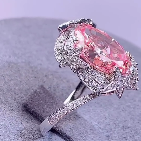 Fancy Pink Oval 2.50ct Lab Grown Diamond Starburst Halo Ring | 4.50tcw IGI Certified | Statement Engagement Ring | White Gold | Custom
