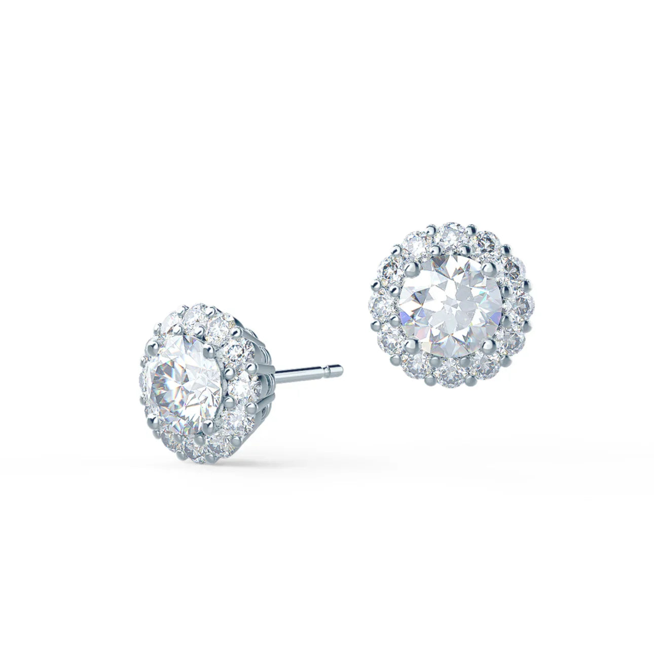 Round Lab Grown Diamond Cupcake Halo Studs Earring, EF Color, VS Clarity, IGI Certified