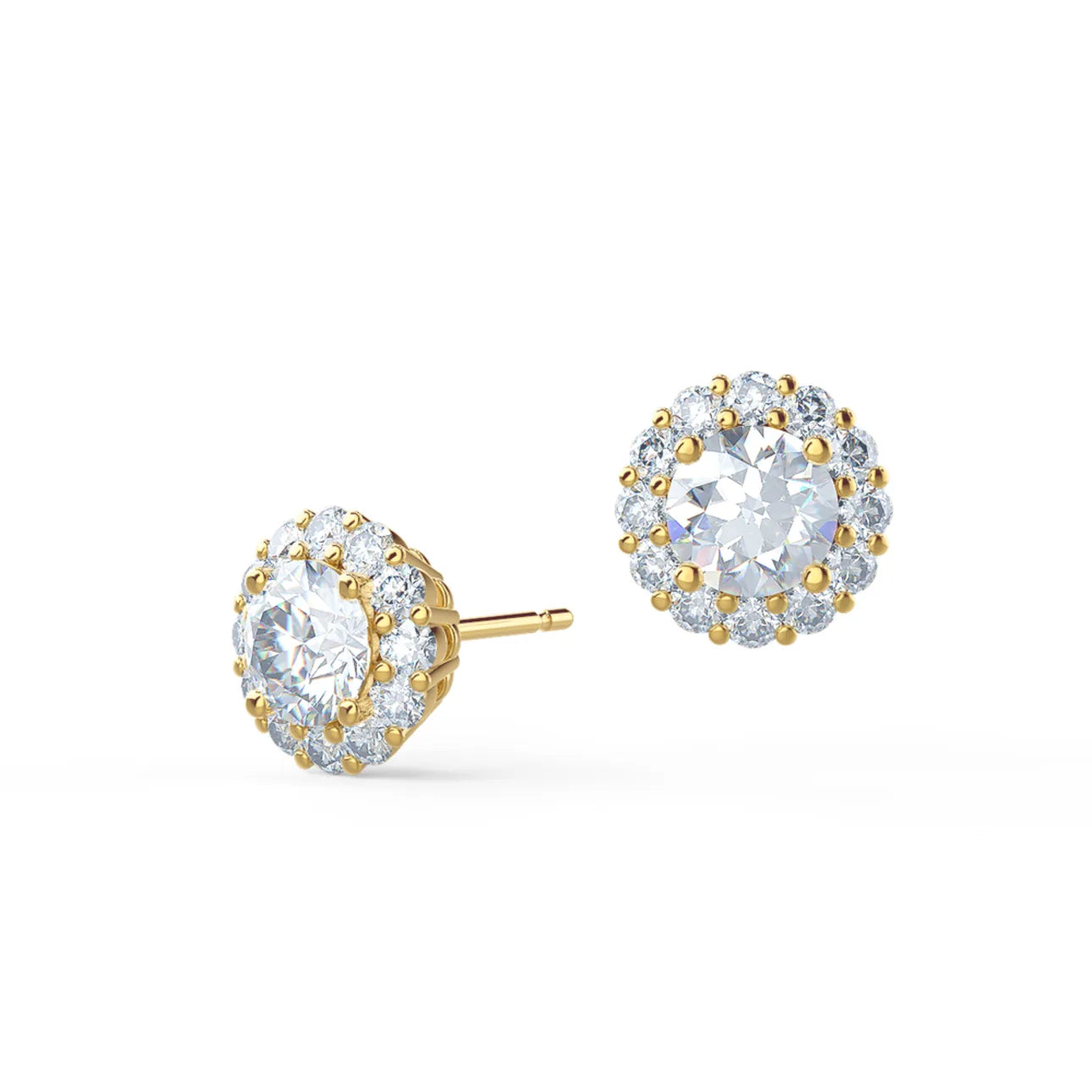 Round Lab Grown Diamond Cupcake Halo Studs Earring, EF Color, VS Clarity, IGI Certified