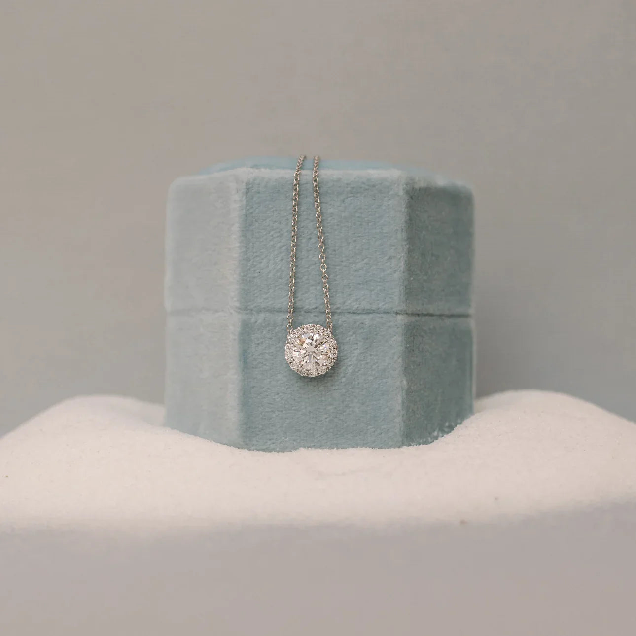 Round Lab Grown Diamond Single Halo Pendant, EF Color, VS Clarity, IGI Certified