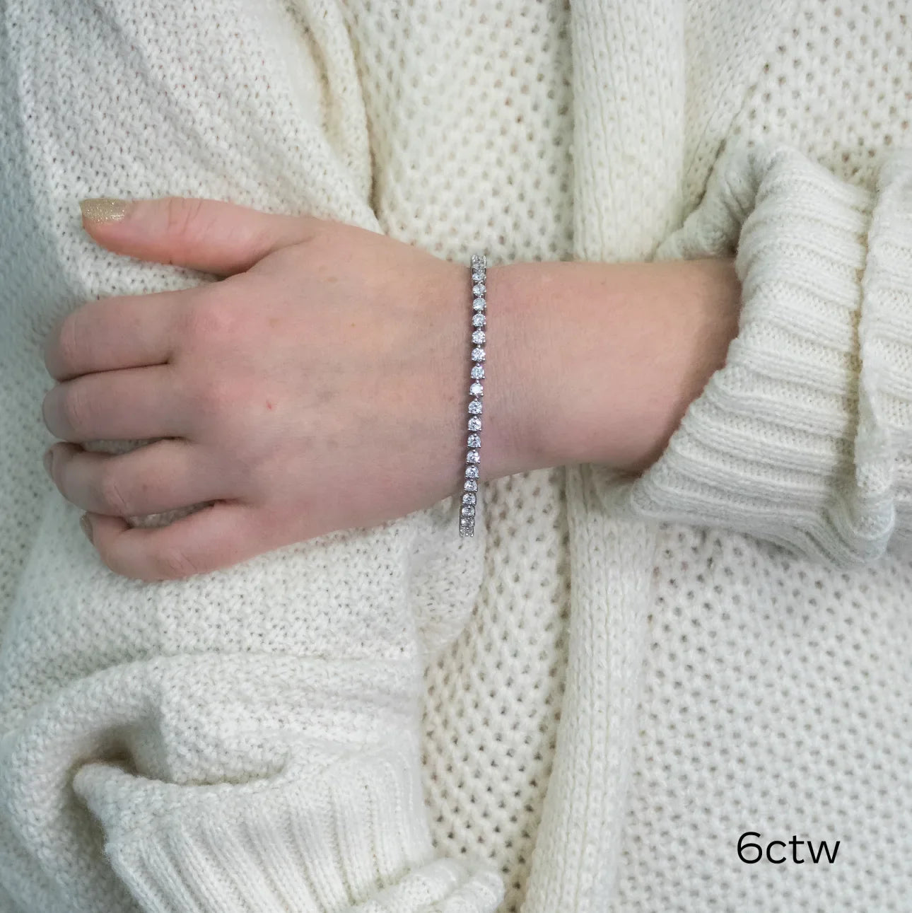 Round Lab Grown Diamond Three Prong Tennis Bracelet, EF Color, VS Clarity, IGI Certificate