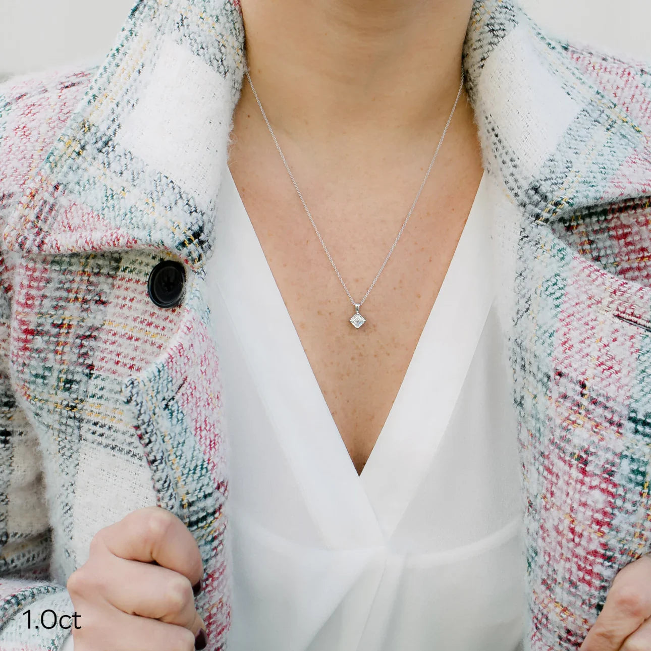 Asscher Lab Grown Diamond Classic Pendant With Chain, EF Color, VS Clarity, IGI Certified