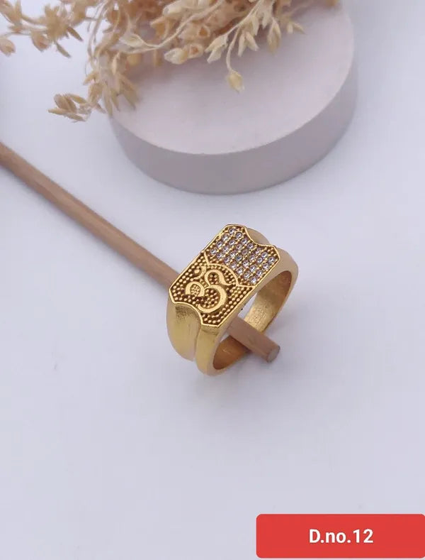 Trendy Om Design Gold Plated Diamond Finger Ring For men & Boys