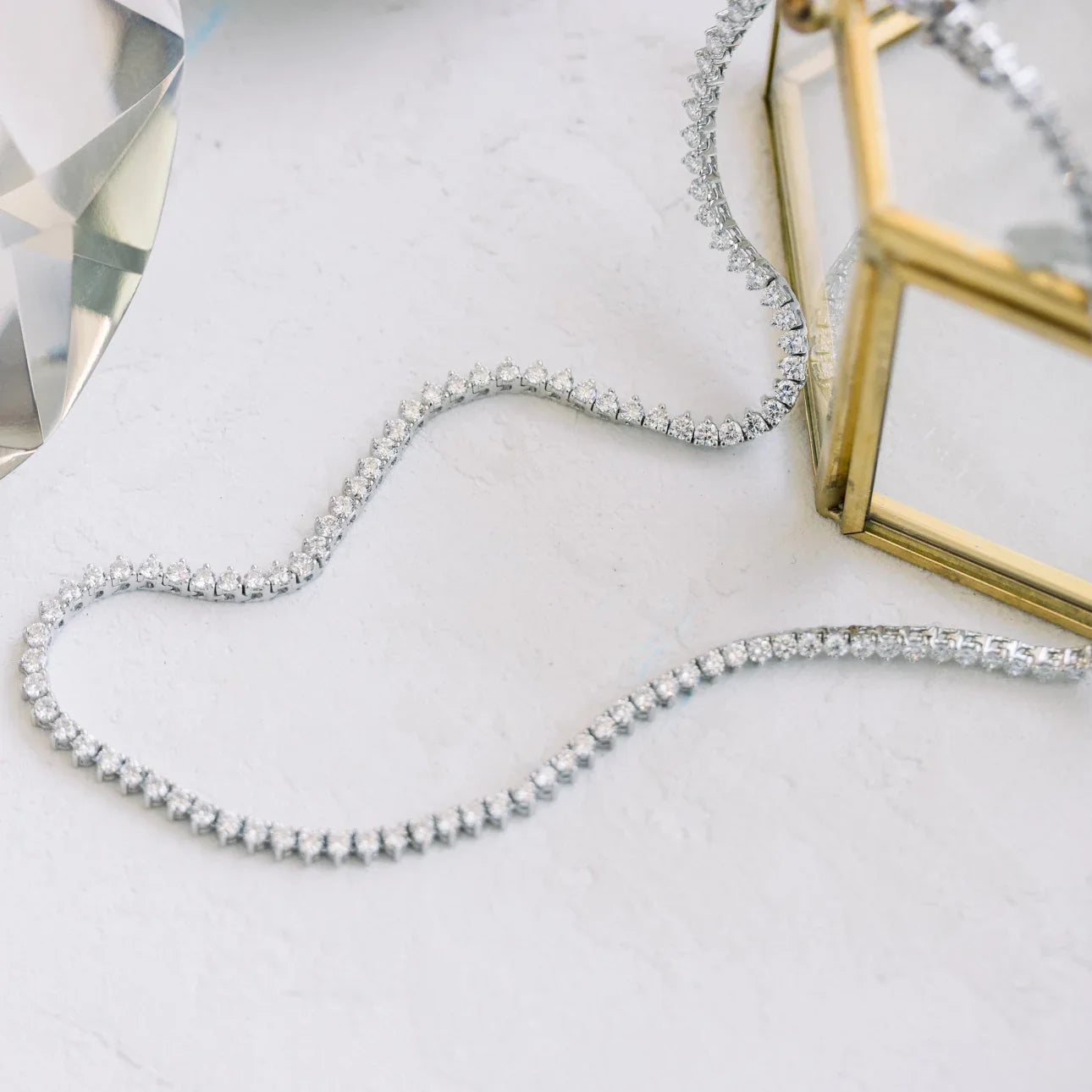 Round Lab Grown Diamond Tennis Necklace, EF Color, VS Clarity, IGI Certified