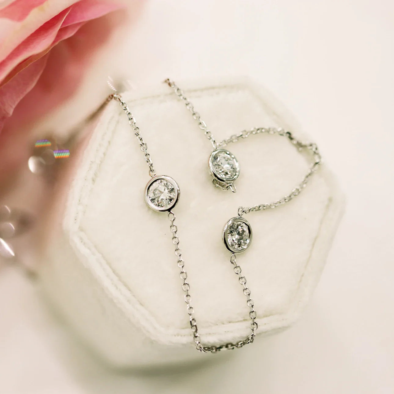 Round Lab Grown Diamond Triple Diamond Bezel Floating Cosmopolitan Necklace, EF Color, VS Clarity, IGI Certified