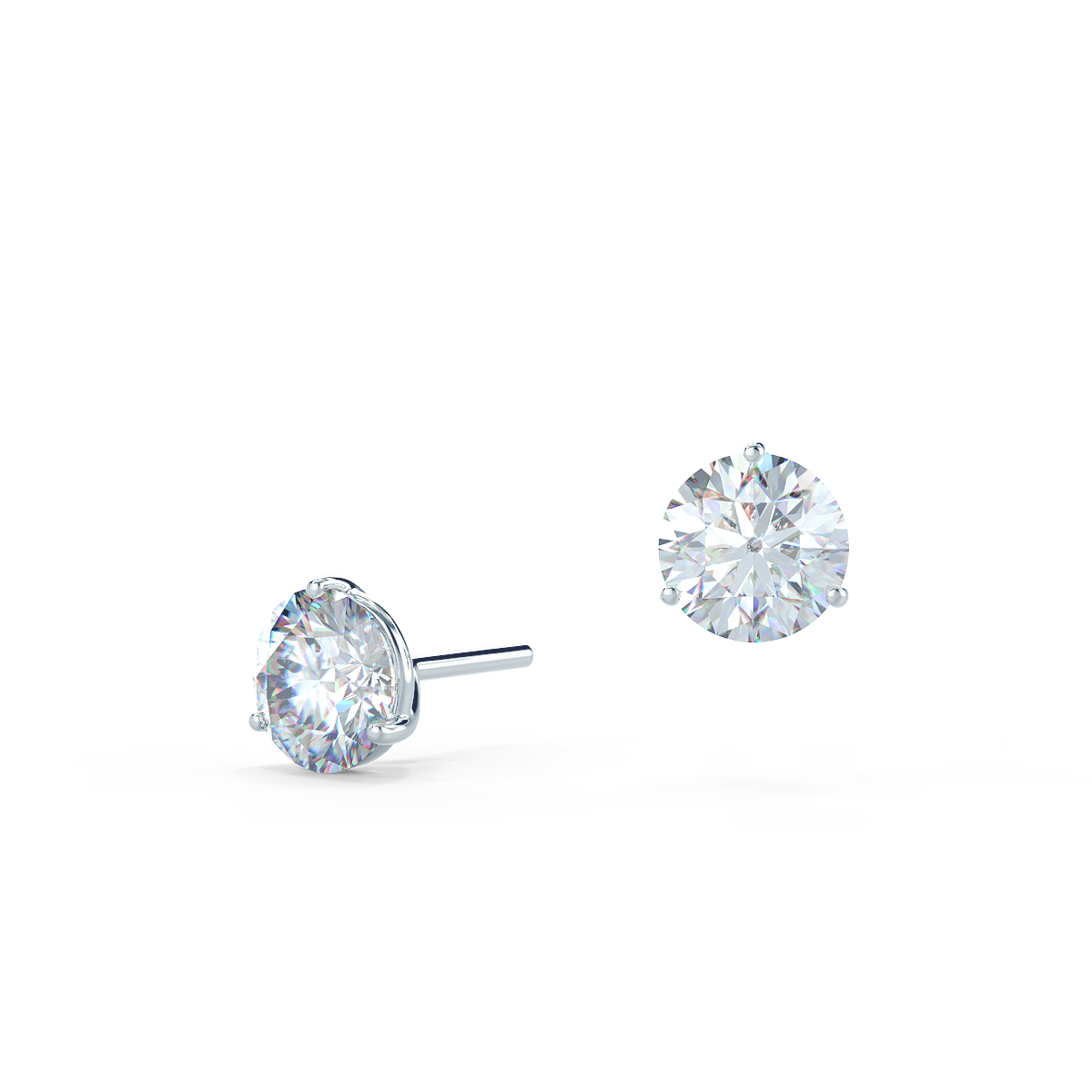 Round Lab Grown Diamond Studs 3 Prong EF Color, VS Clarity, IGI Certified