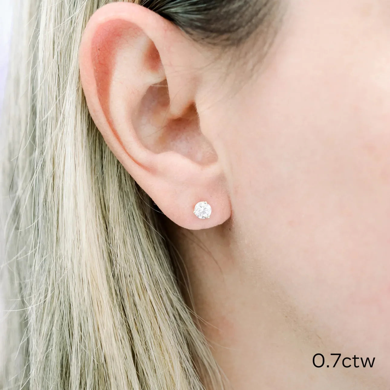 Round Lab Grown Diamond Martini Three Prong Stud Earrings, EF Color, VS Clarity, IGI Certified