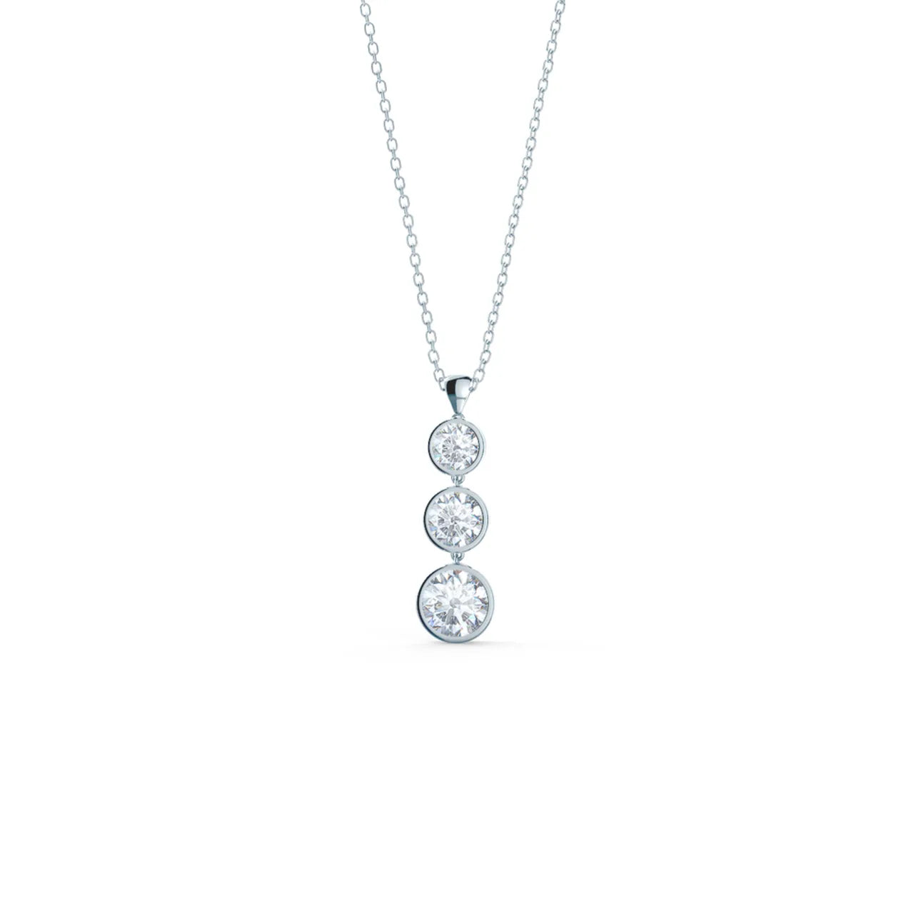 Round Lab Grown Diamond Triple Bezel Cosmopolitan Necklace, EF Color, VS Clarity, IGI Certified