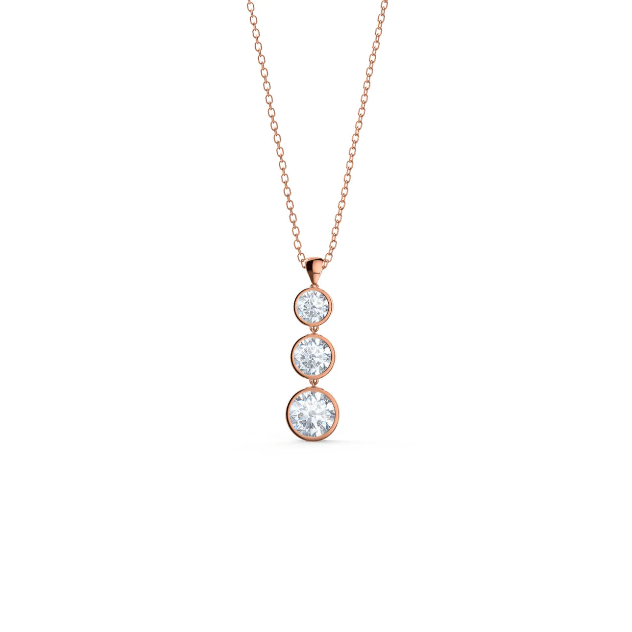 Round Lab Grown Diamond Triple Bezel Cosmopolitan Necklace, EF Color, VS Clarity, IGI Certified