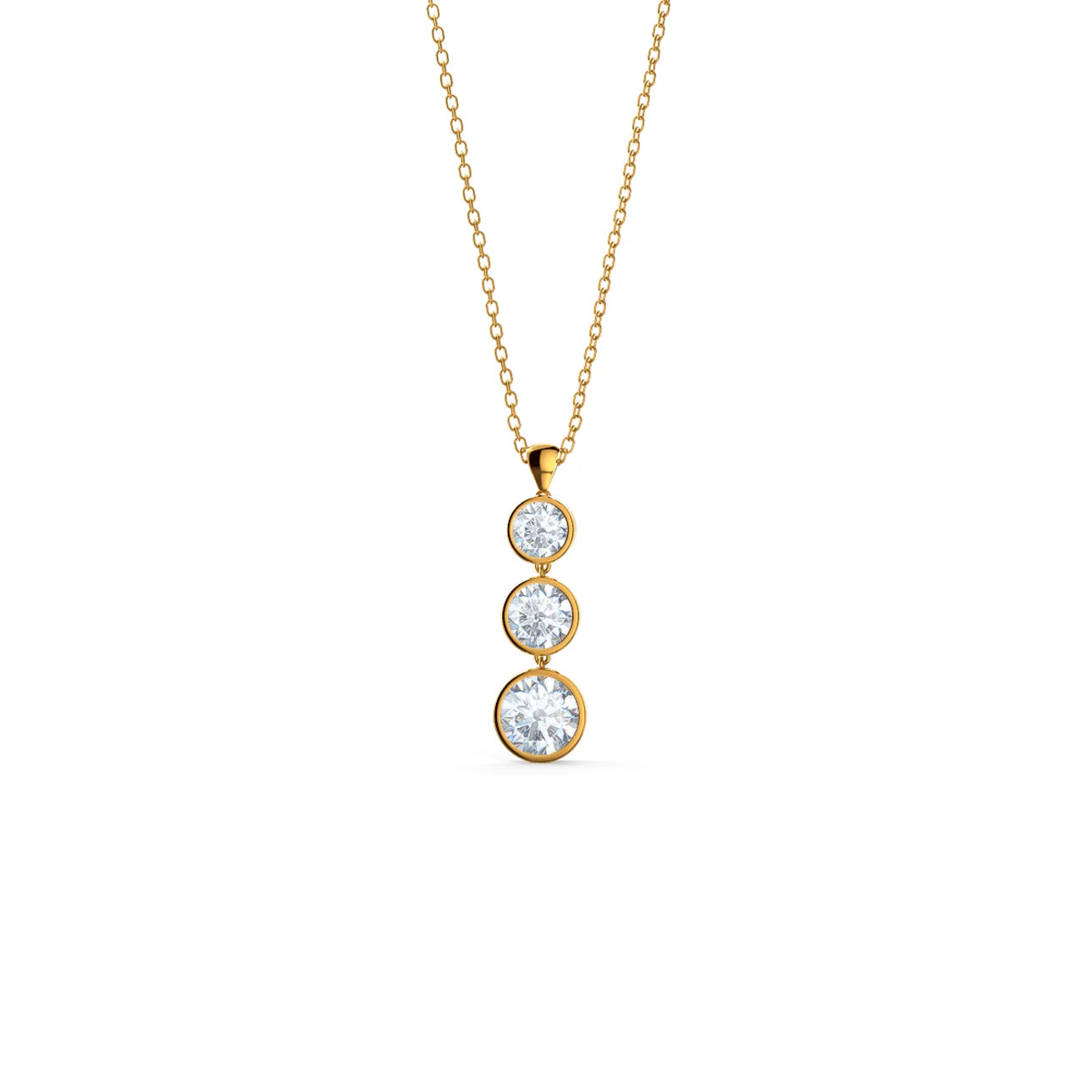 Round Lab Grown Diamond Triple Bezel Cosmopolitan Necklace, EF Color, VS Clarity, IGI Certified