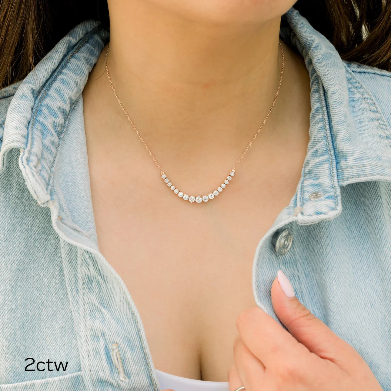 Round Lab Grown Diamond Mini Riviera Choker, EF Color, VS Clarity, IGI Certified