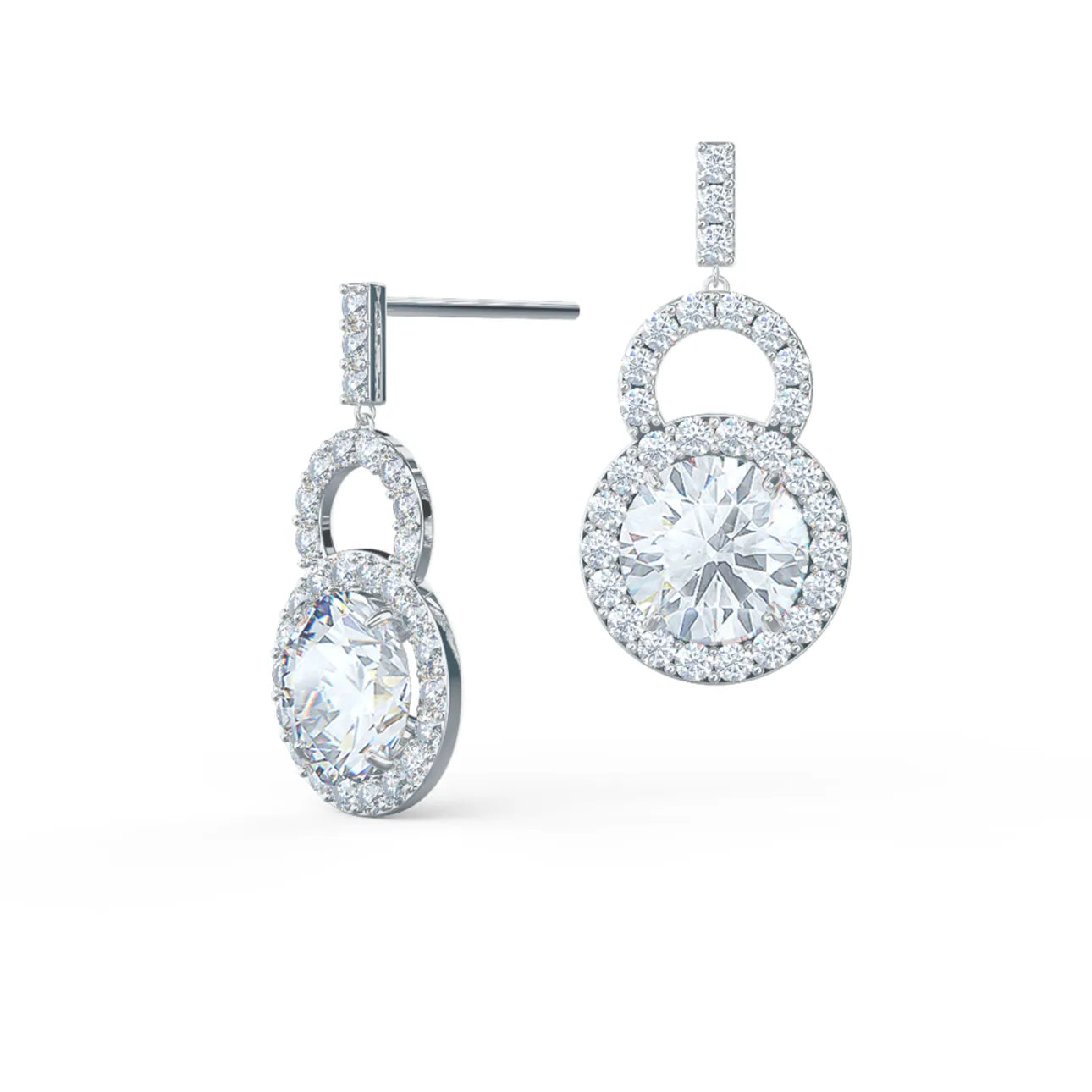 Round Lab Grown Diamond Halo Royal Earrings, EF Color, VS Clarity, IGI Certified