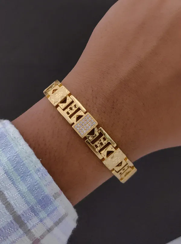 Mens 1 Gram Gold Rectangular Bracelet with Detailing