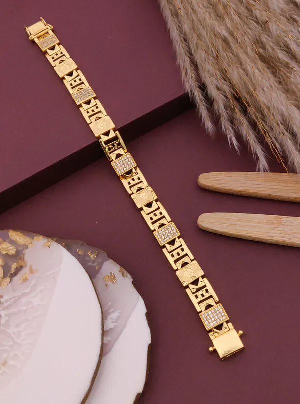 Mens 1 Gram Gold Rectangular Bracelet with Detailing