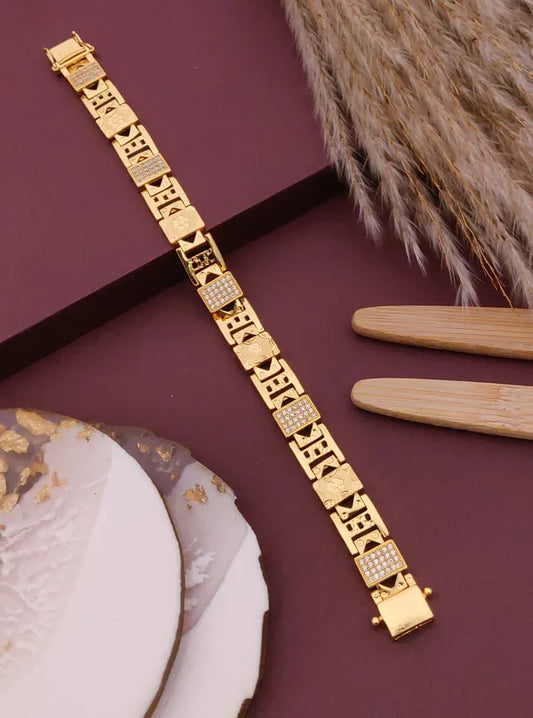 Mens 1 Gram Gold Rectangular Bracelet with Detailing