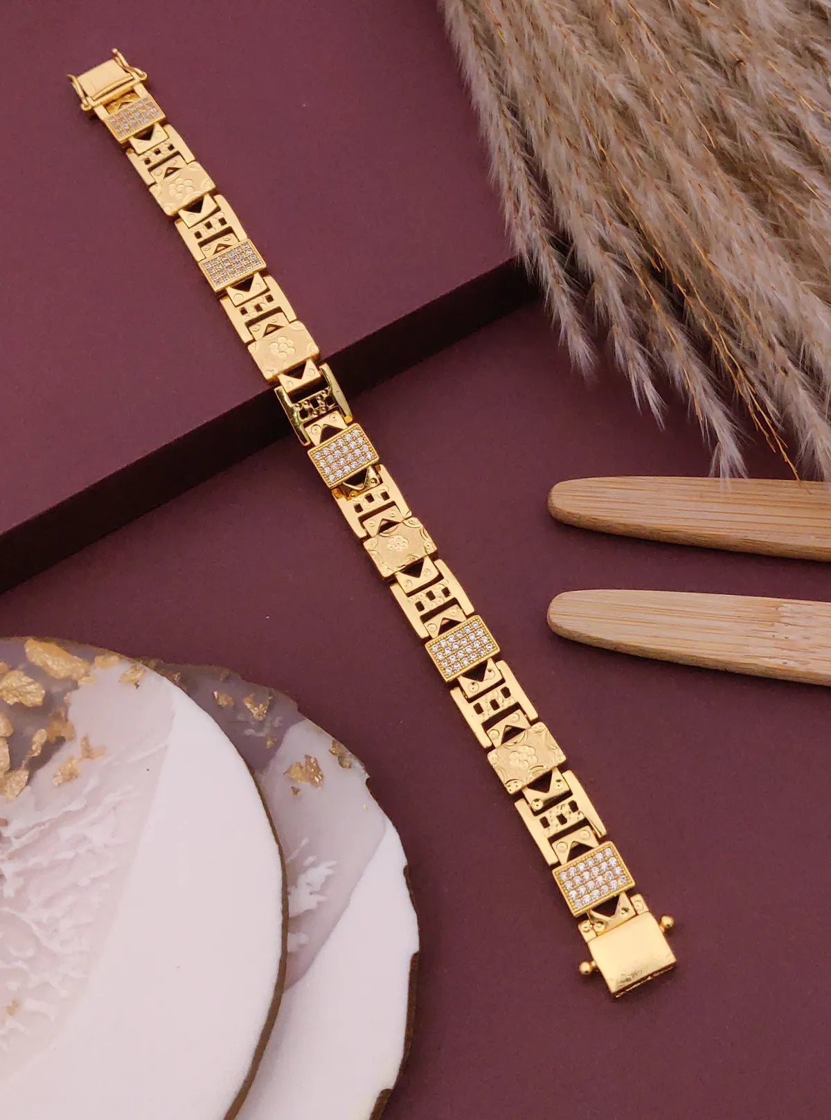 Mens 1 Gram Gold Rectangular Bracelet with Detailing