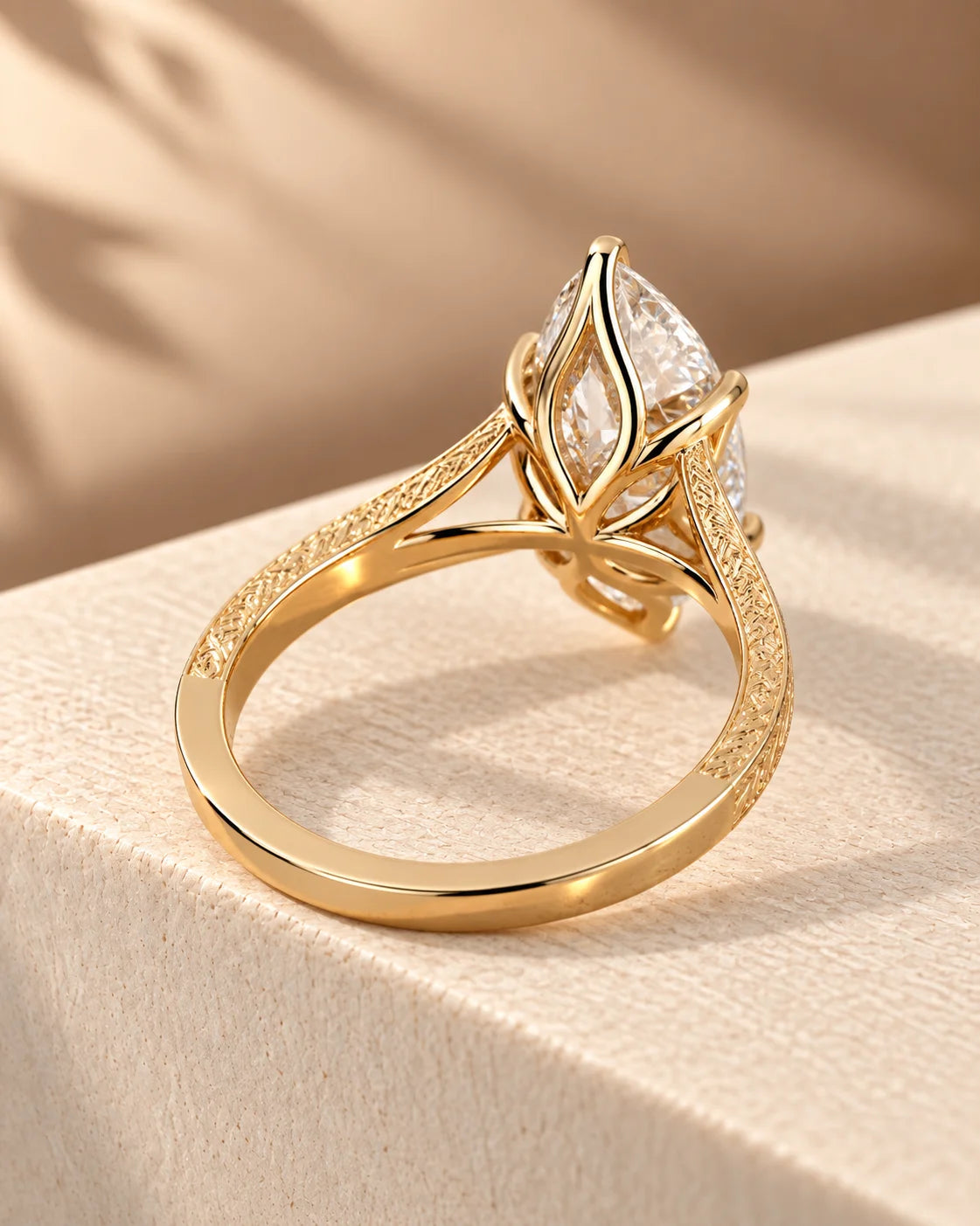 Common :: 3ct Marquise diamond with six-point prong setting and ornate band