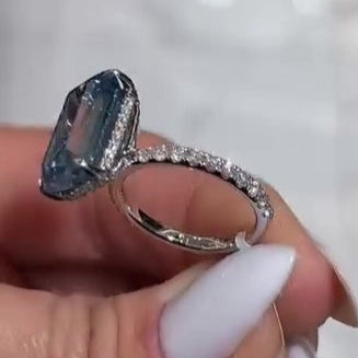 Fancy Blue 6.30tcw Emerald Lab Diamond Ring | 0.30ct Side Stones With Hidden Halo | IGI Certified