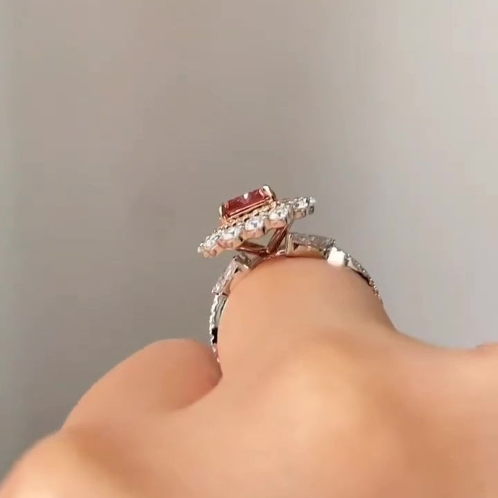 Fancy Pink 3.50tcw Radiant Lab Diamond Ring | Double Halo Sparkle | IGI Certified | Split Shank Design
